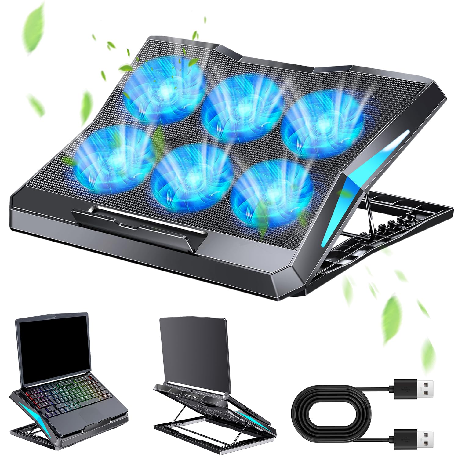 ZORBES® Laptop Riser with LED Cooling Fan, 2 in 1 LED Cooling Laptop Riser with 6 Fans & USB Interface, USB Powered, 6 Adjustable Speed & Height, Universal Laptop Riser for 13-17 inch Laptops ZORBES® Laptop Riser with LED Cooling Fan, 2 in 1 LED Cooling Laptop Riser with 6 Fans & USB Interface, USB Powered, 6 Adjustable Speed & Height, Universal Laptop Riser for 13-17 inch Laptops